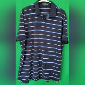 Polo by Ralph Lauren Navy Blue Striped Polo Shirt Men XL Vintage Logo Golf Prep
